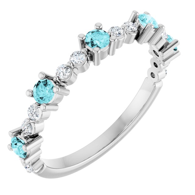 14K White Blue Zircon & 1/5 CTW Diamond Ring